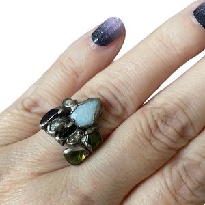 Multi Gemstone SS Ring Size 6.75